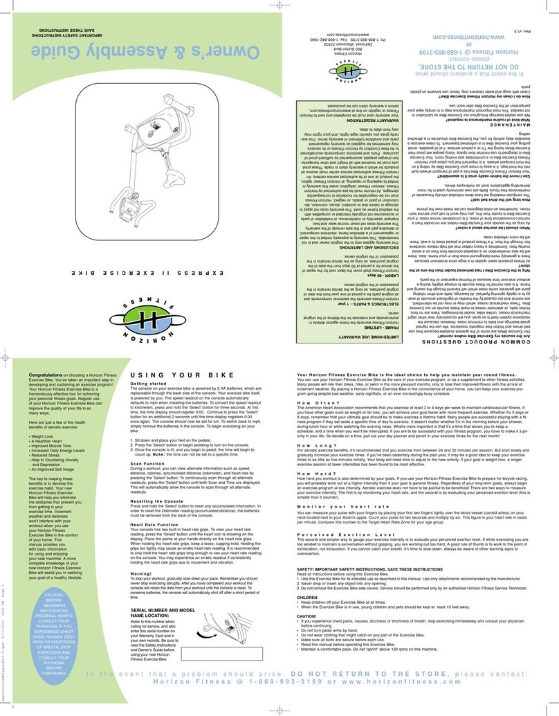 Horizon Fitness Exercise Bike user manual