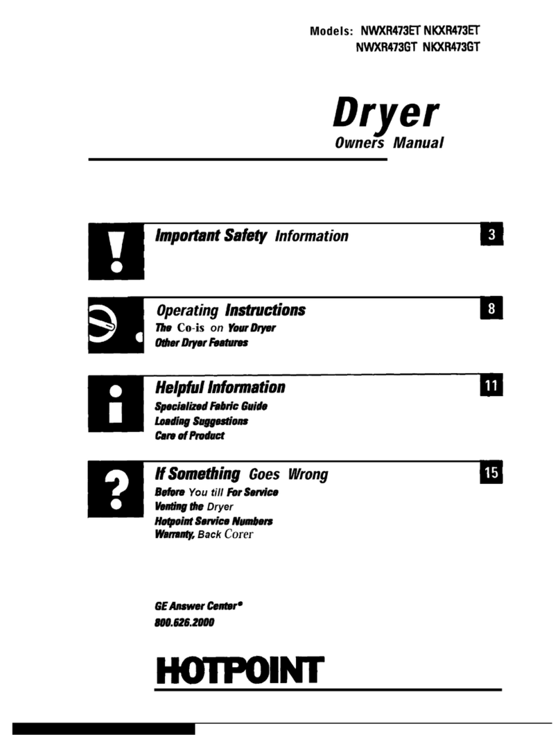 Hotpoint DRYER NWXR473GTNKXR473GT owner's manual