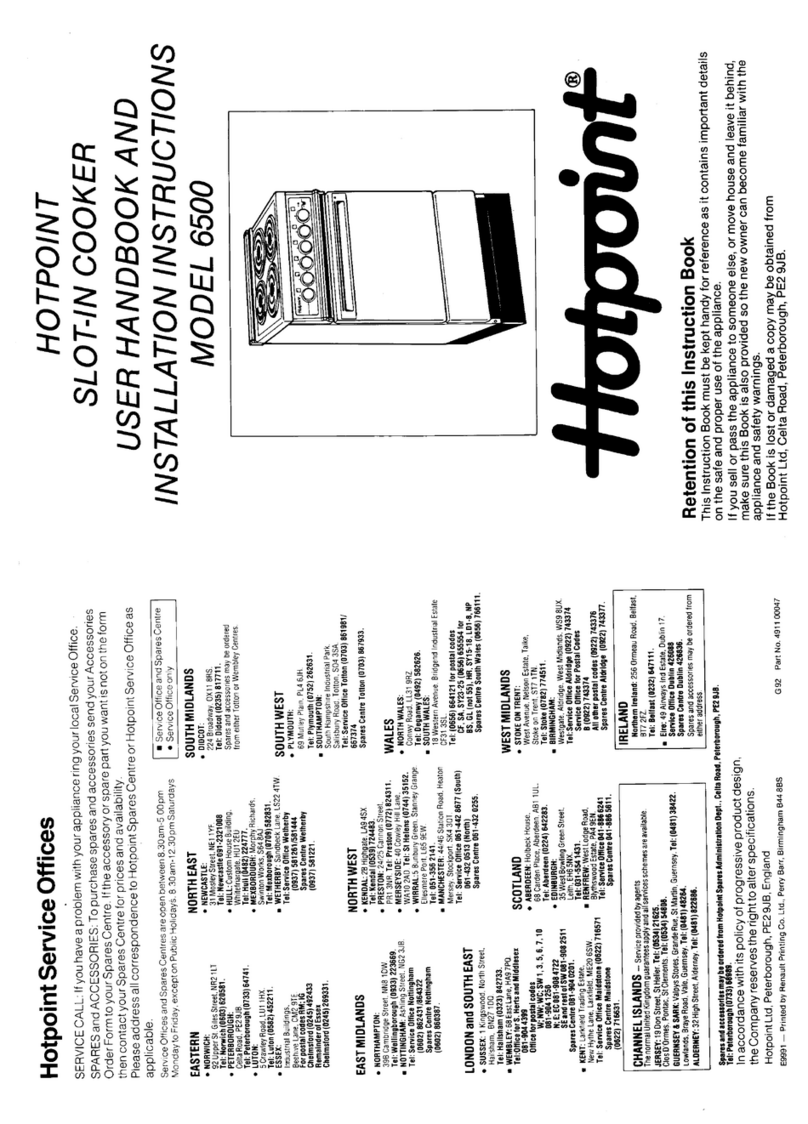Hotpoint 6500 User handbook and installation instructions