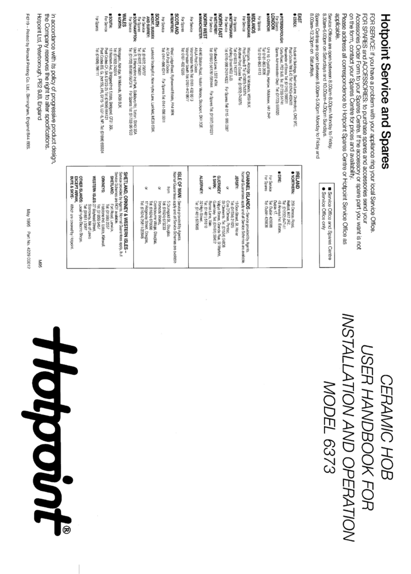 Hotpoint 6373 User handbook for  installation and operation