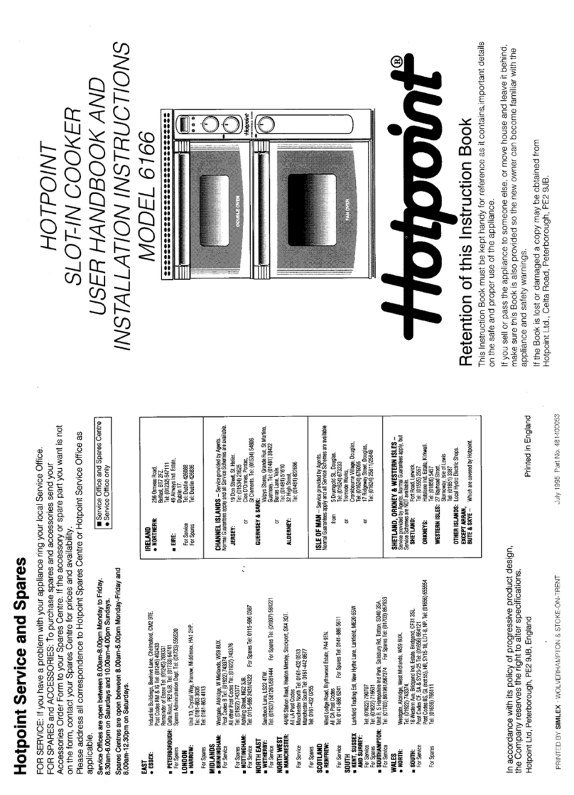 Hotpoint 6166 User handbook and installation instructions