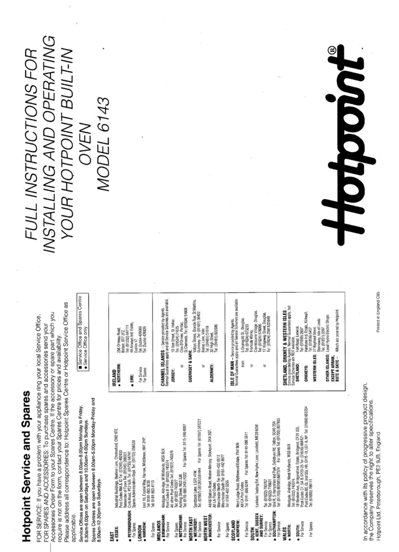 Hotpoint 6143 Installation and operating instrictions Hotpoint 6143 Installation and operating instrictions