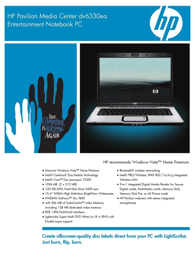 HP Pavilion Media Center dv6330ea User manual