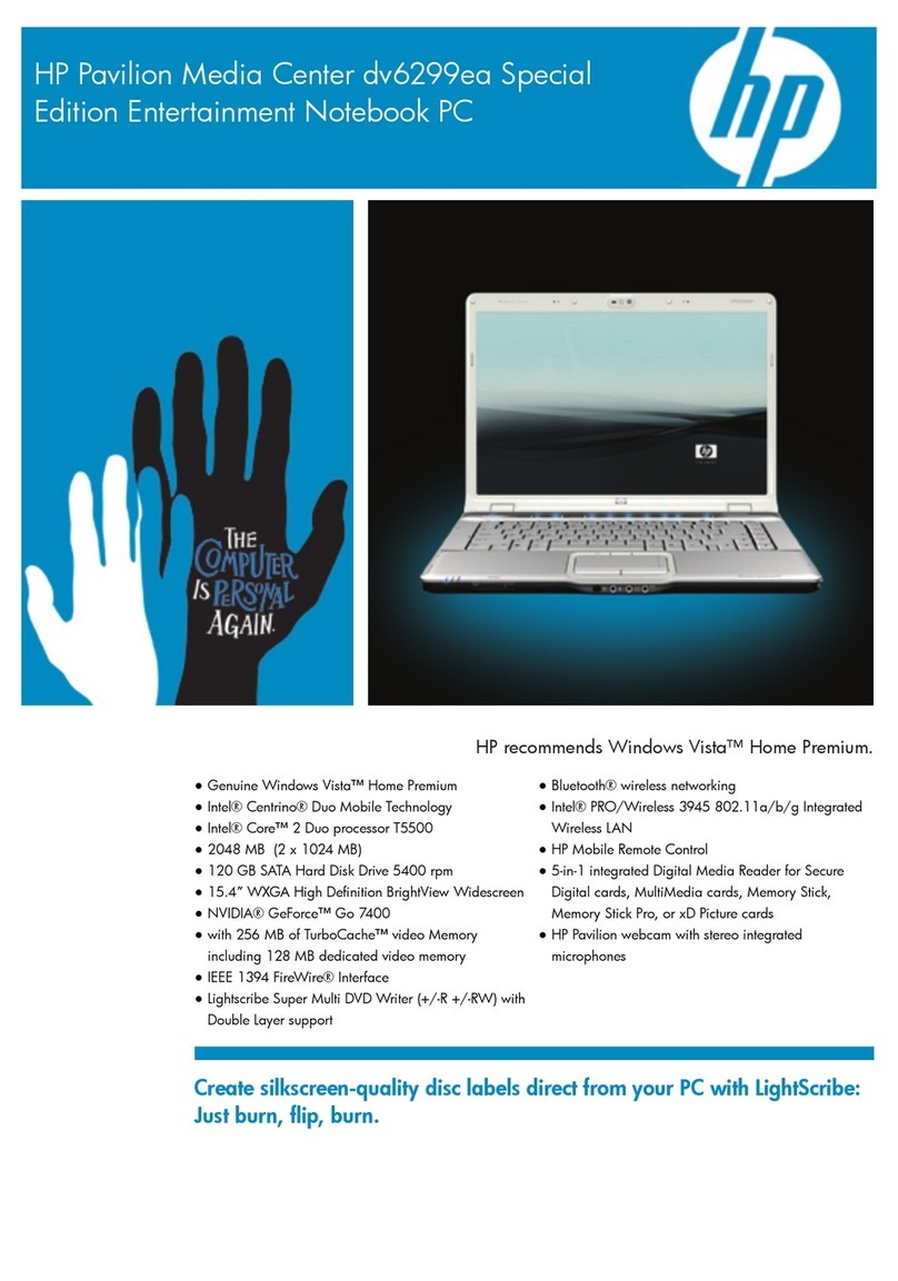 HP Pavilion Media Center dv6299ea User manual
