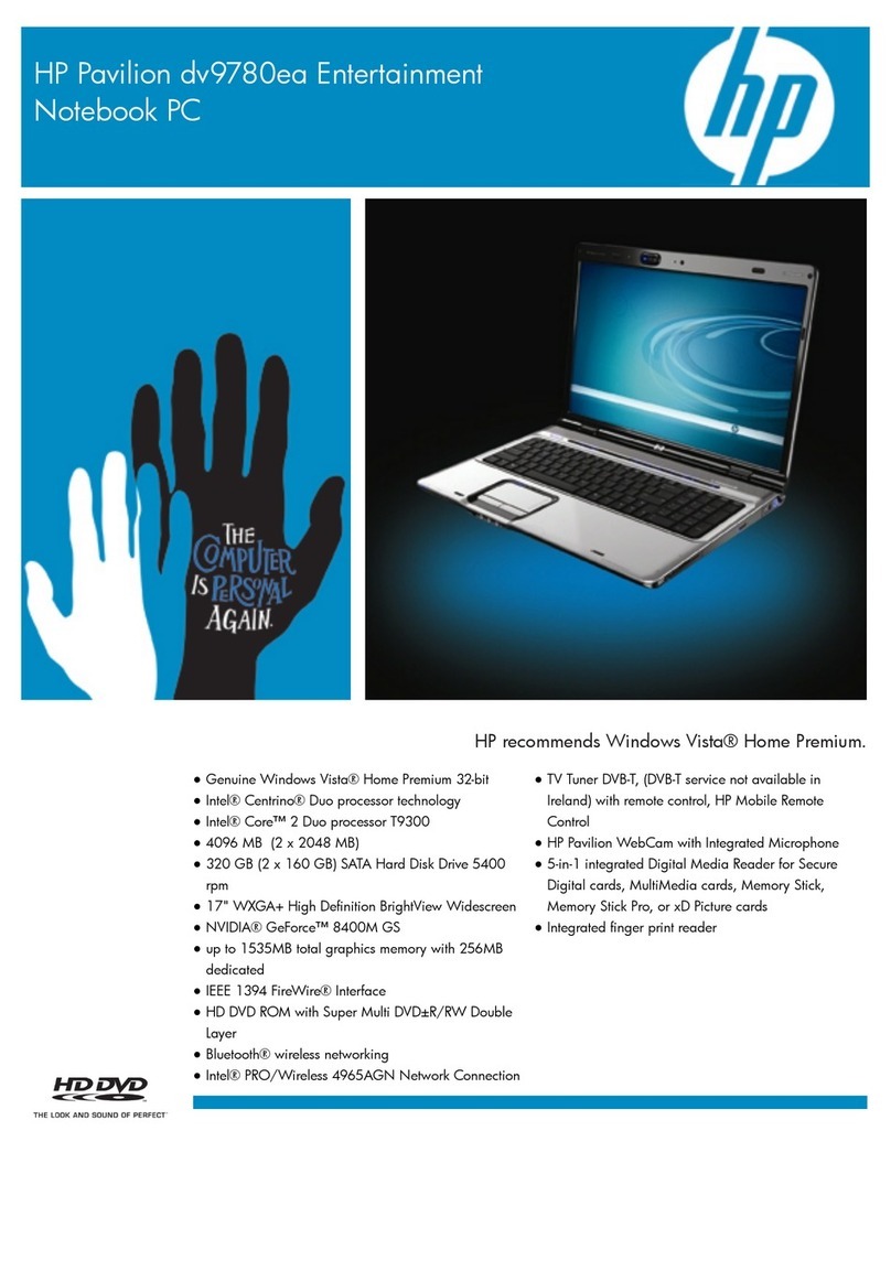 HP Pavilion dv9780ea Specification sheet