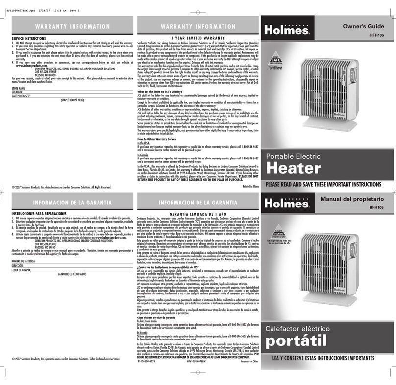 Holmes HFH105 owner's guide