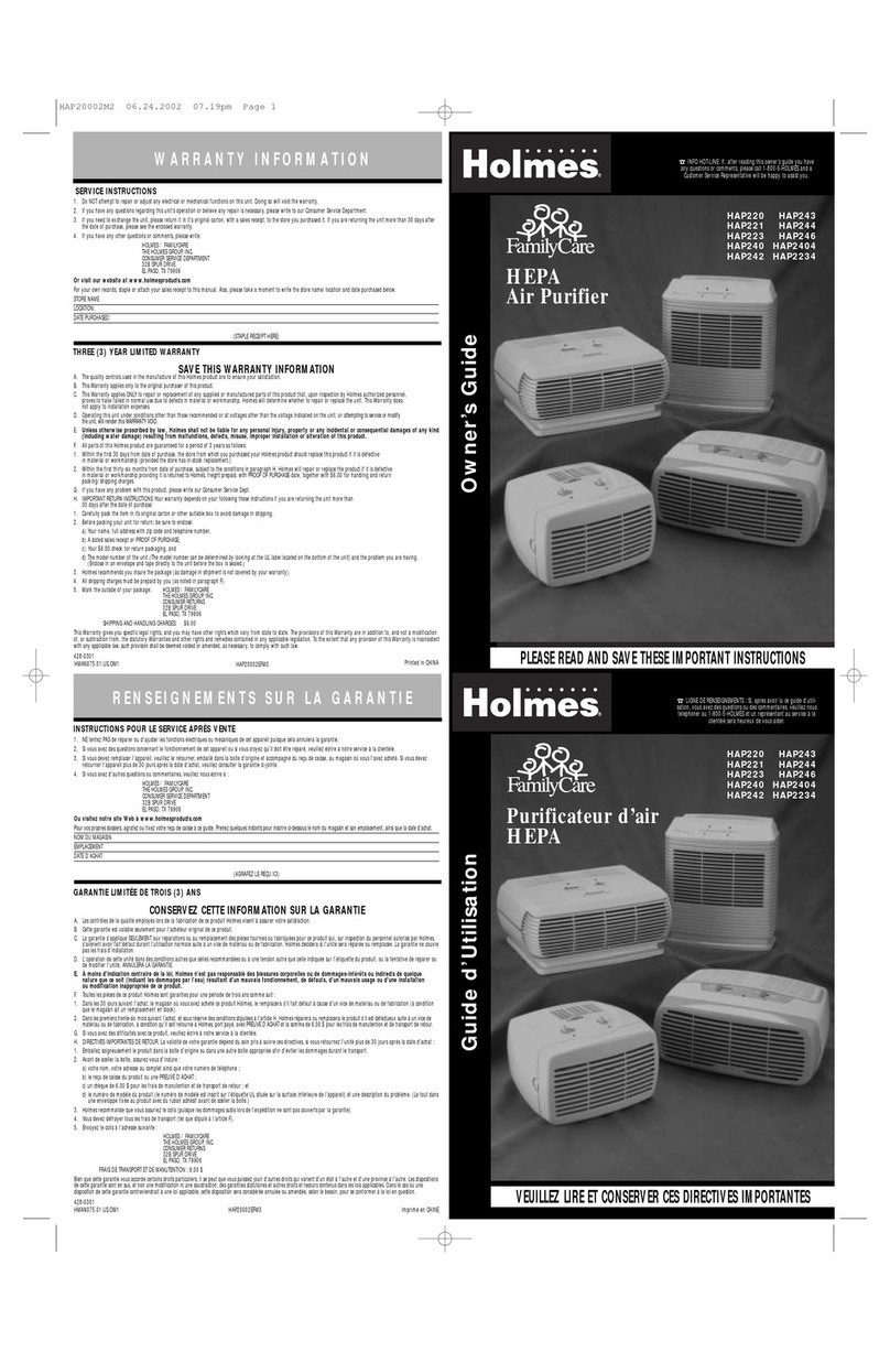 Holmes HAP20002EFM3 owner's guide