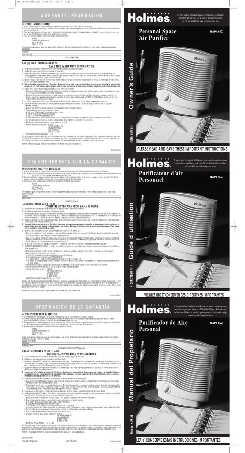 Holmes HAP115Z owner's guide