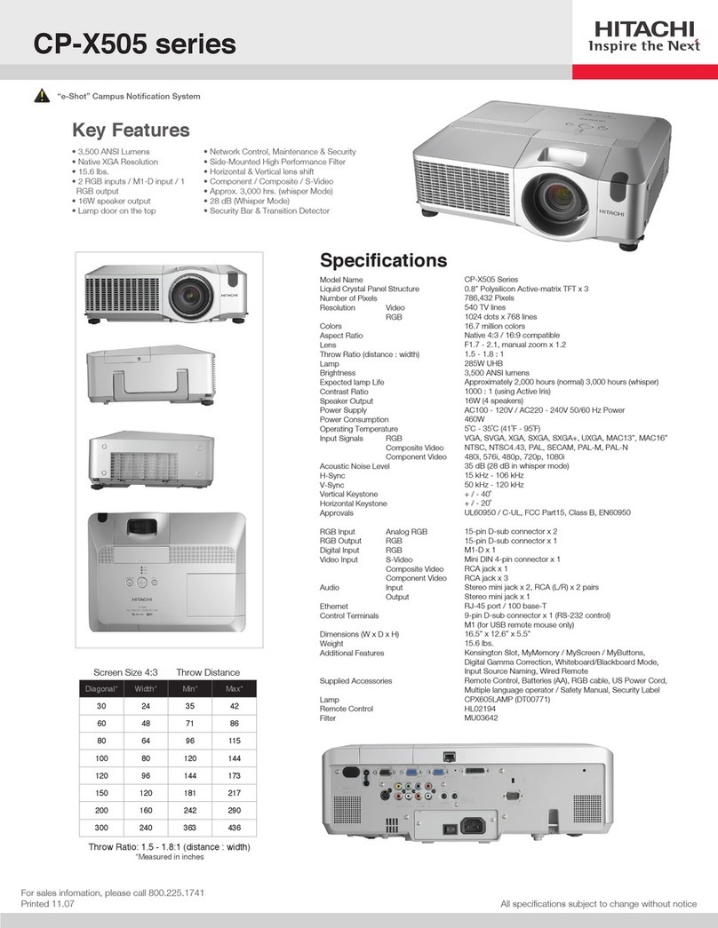 Hitachi CP-X505 series Specification sheet