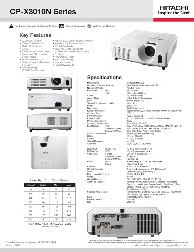 Hitachi CP-X3010N Series Specification sheet