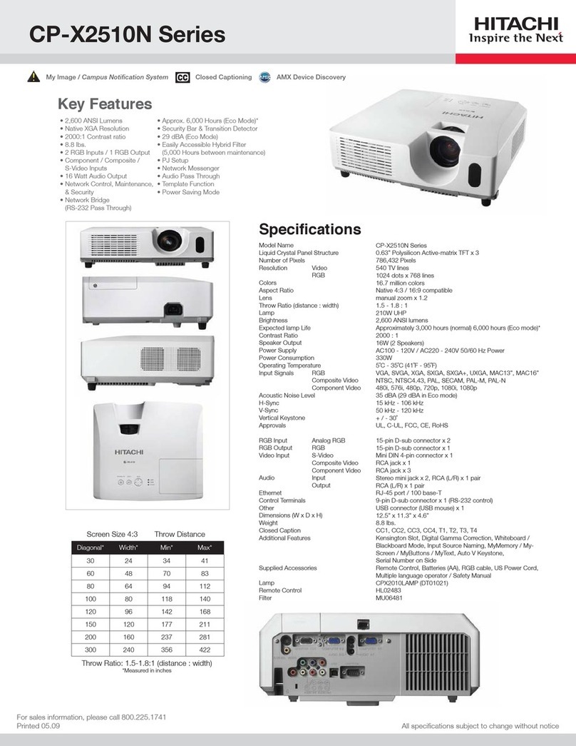 Hitachi CP-X2510N Series Specification sheet