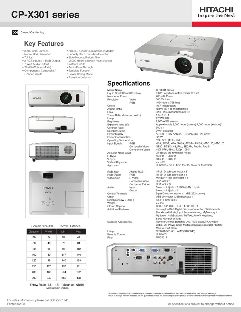 Hitachi CP-X301 series Specifications