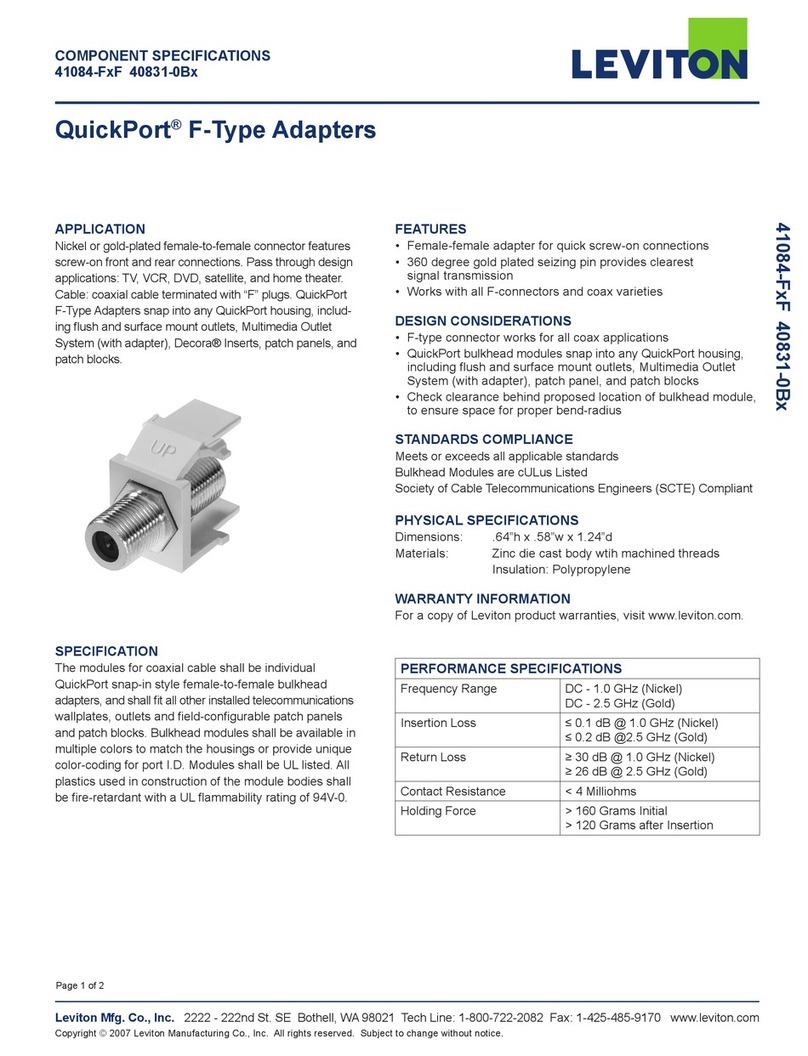 Leviton Quickport F-Type Adapters 40831-0Bx specification Leviton Quickport F-Type Adapters 40831-0Bx specification