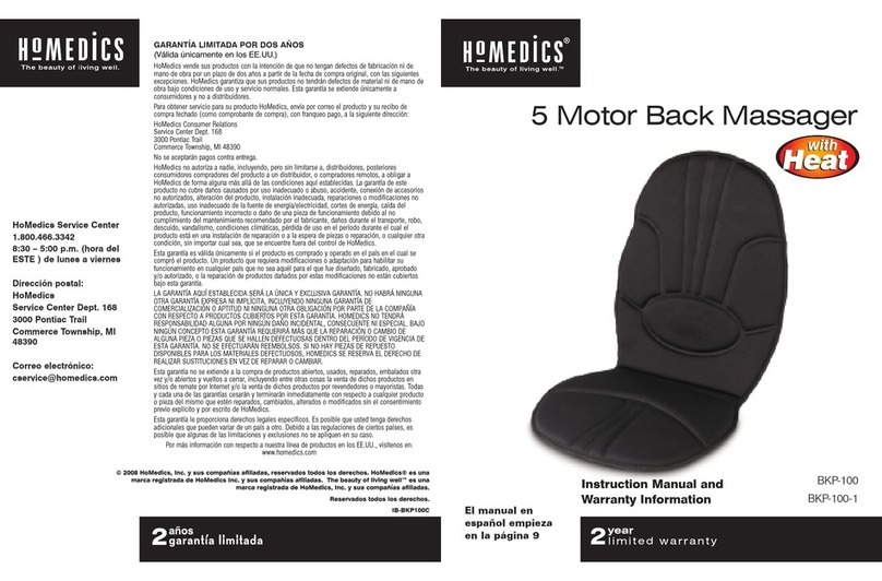 HoMedics 5 Motor Back Massager BKP-100 Instruction manual and warranty