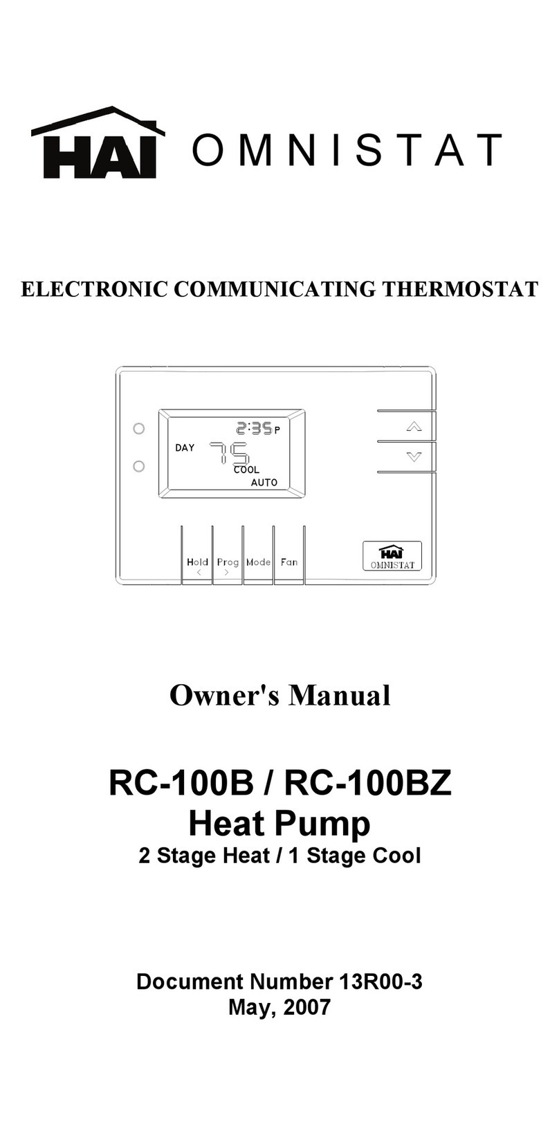 Home Automation Omnistat RC-100B owner's manual