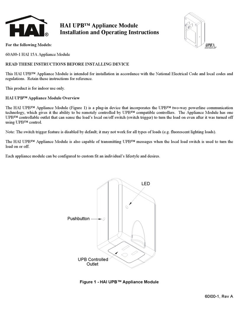HAI UPB 60A00-1 HAI 15A Installation and operating instructions