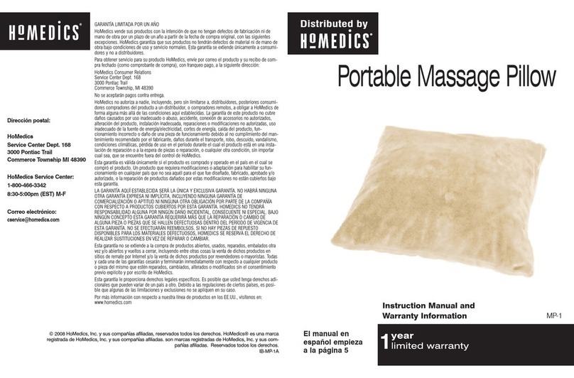 HoMedics Portable Massage Pillow MP-1 Instruction manual and warranty