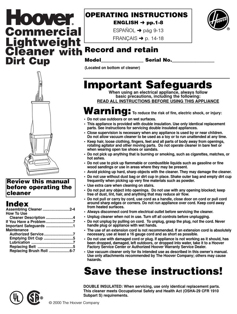 Hoover Commercial Lightweight Cleaner with Dirt Cup operating instructions