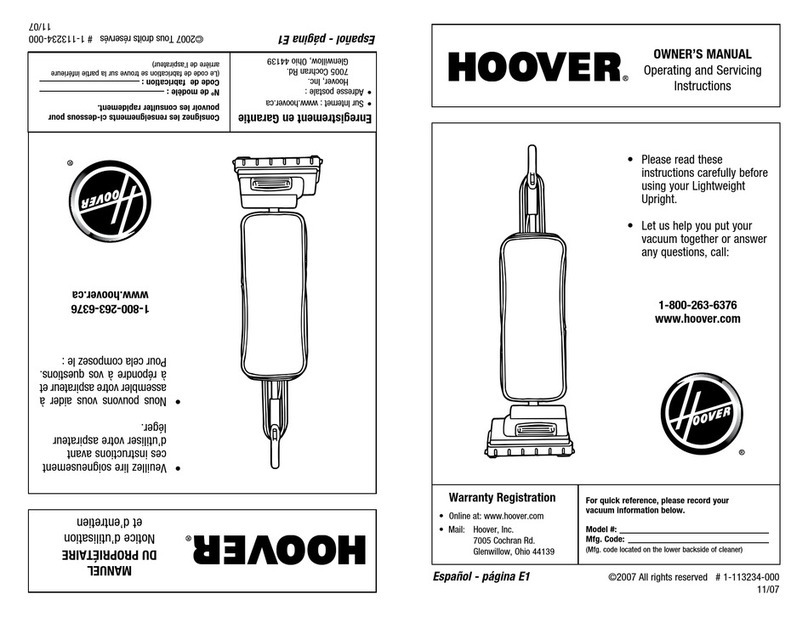 Hoover U4707 - Clean & Light Upright Vacuum owner's manual