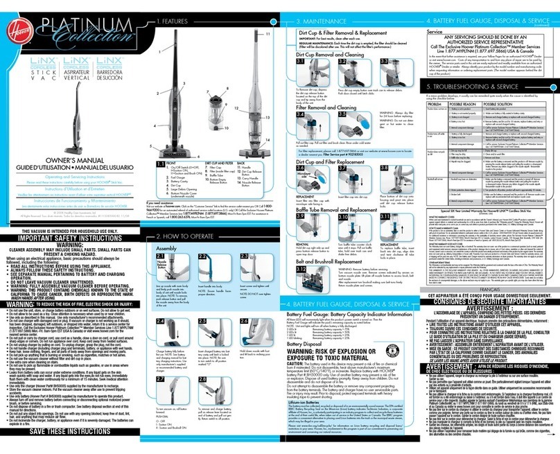Hoover PLATINUM Cordless Stick Vac User manual