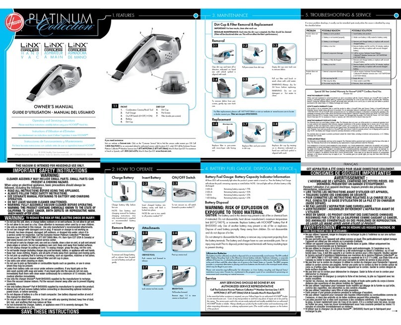 Hoover Cordless Hand Vac LiNX owner's manual