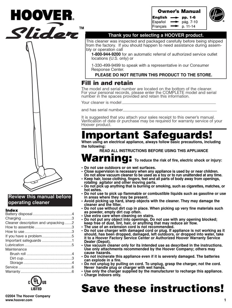 Hoover Slider Slider Vacuum Cleaner User manual