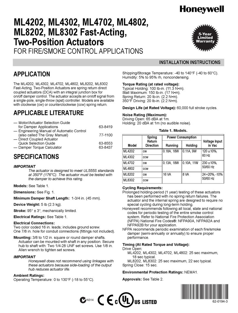 Honeywell FAST-ACTING, TWO-POSITION ACTUATORS ML4202 User manual Honeywell FAST-ACTING, TWO-POSITION ACTUATORS ML4202 User manual