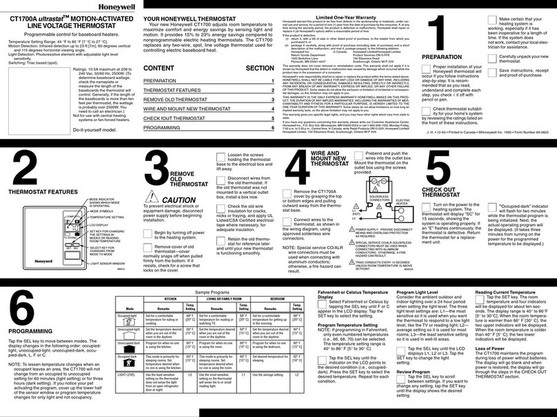 Honeywell ultrastat CT1700A User manual