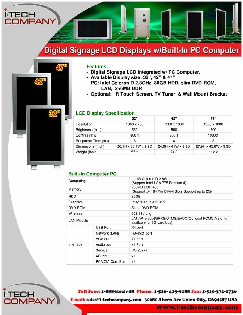 I-Tech Digital Signage LCD integrated w/ PC... Specifications