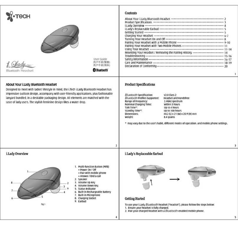 i. Tech Dynamic Bluetooth Headset i.Lady User manual