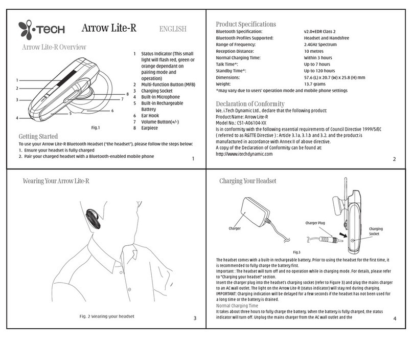 i. Tech Dynamic Wireless Headphone Arrow Lite User manual