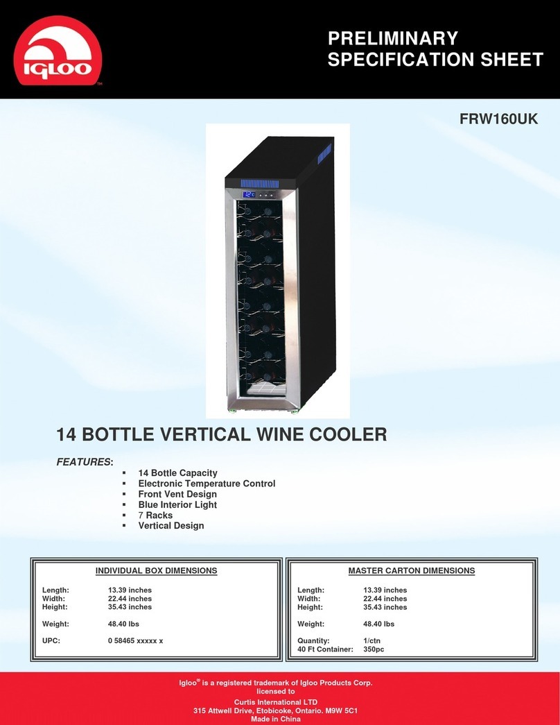 Igloo 14 Bottle Vertical Wine Cooler FRW160UK Specification sheet