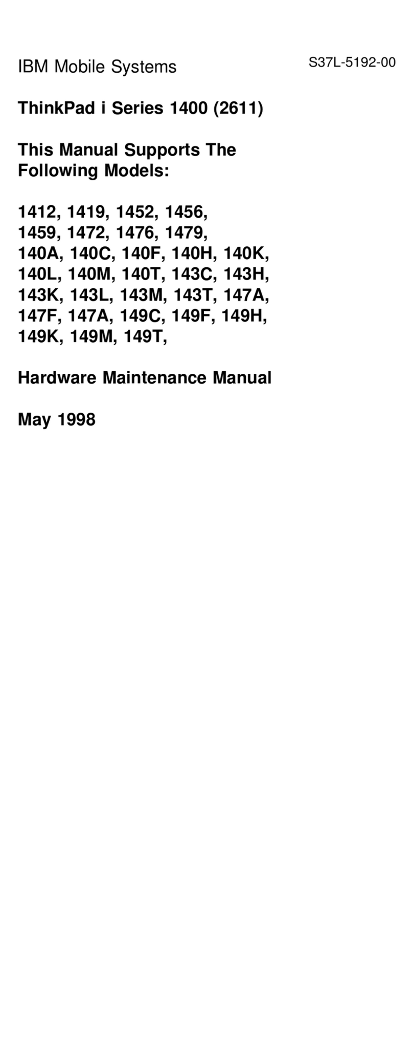 IBM ThinkPad i 140M Owner's manual