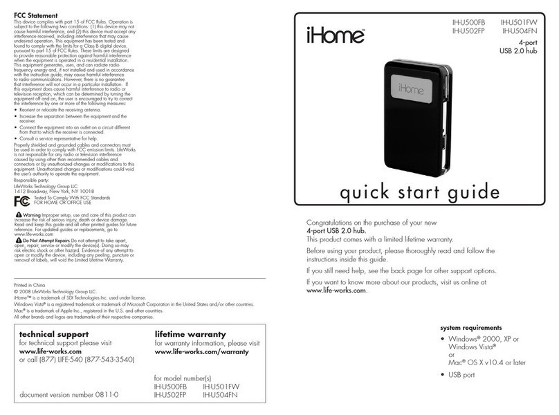 iHome IH-U500FB quick start guide