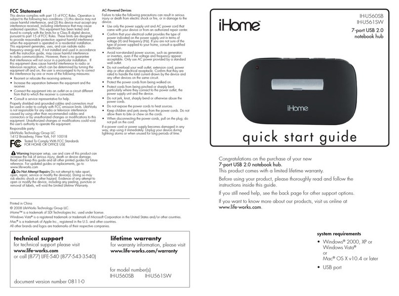 iHome IH-U560SB quick start guide