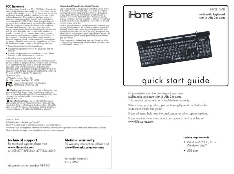 iHome IH-K210MB quick start guide