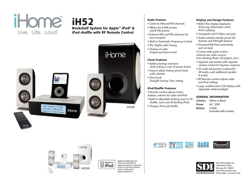 iHome iH52 Specification sheet