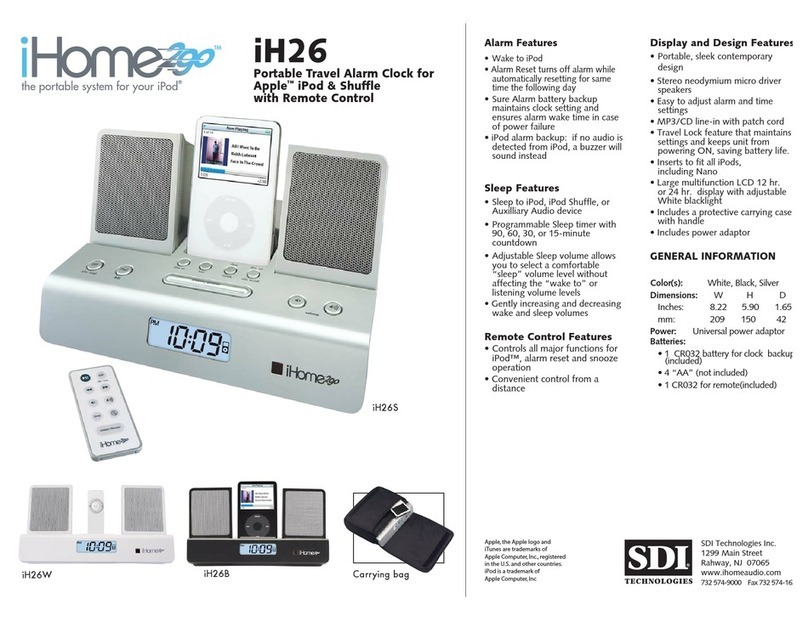 iHome iH26B Specification sheet