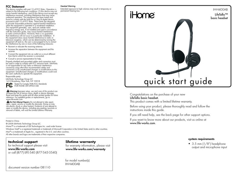 iHome IH-H400AB quick start guide