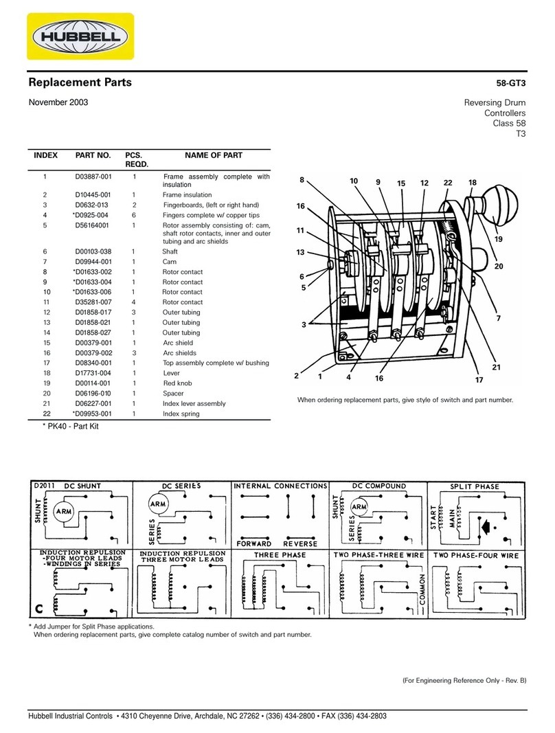 Hubbell Reversing Drum Controllers T3 Replacement parts
