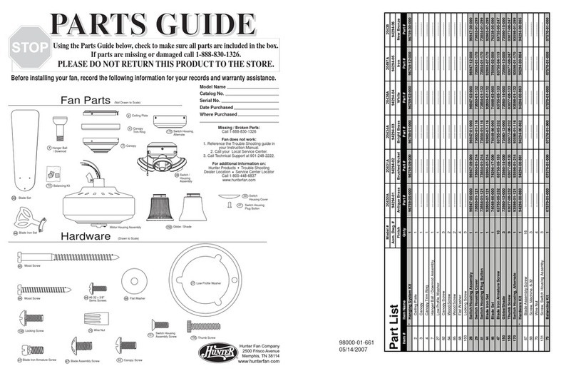 Hunter 20438 Parts guide