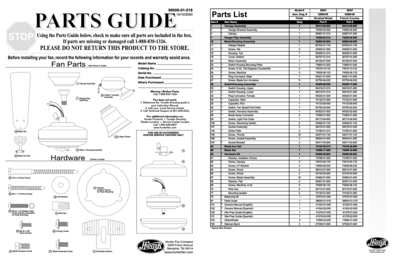 Hunter 20431 Parts guide