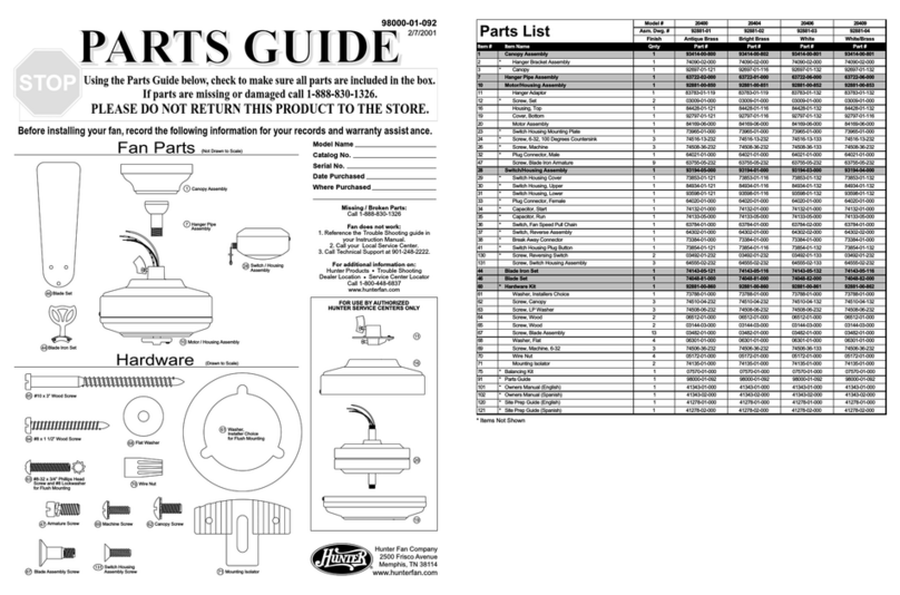 Hunter 20406 Parts guide