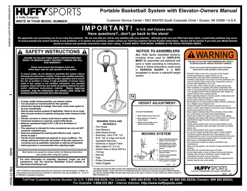 Huffy ortable Basketball System owner's manual
