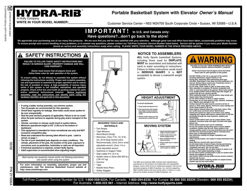 Huffy Single Electronic Basketball System owner's manual