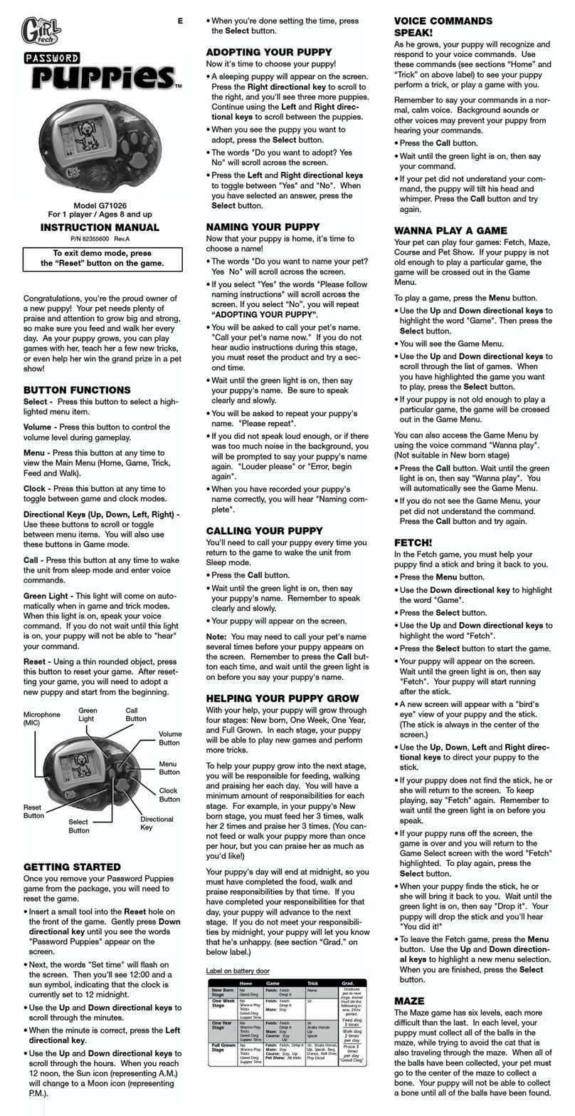 Radica Games PASSWORD PUPPIES G71026 instruction manual