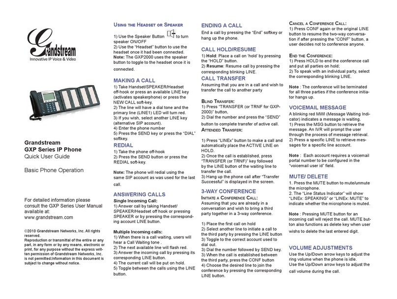 Grandstream Networks GXP Series Quick user guide