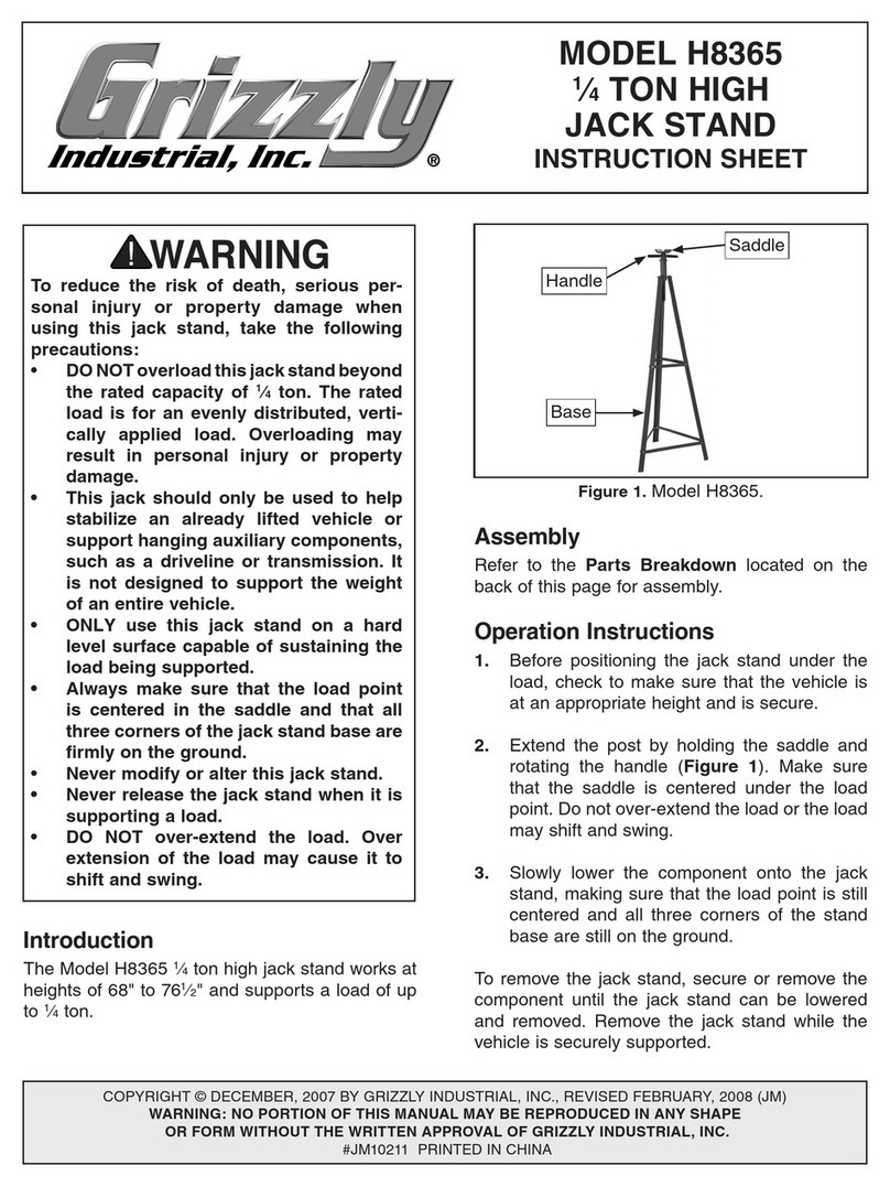 Grizzly JACK STAND H8365 instruction sheet