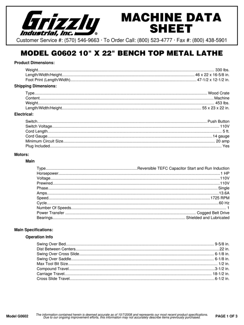 Grizzly G0602 Machine data sheet