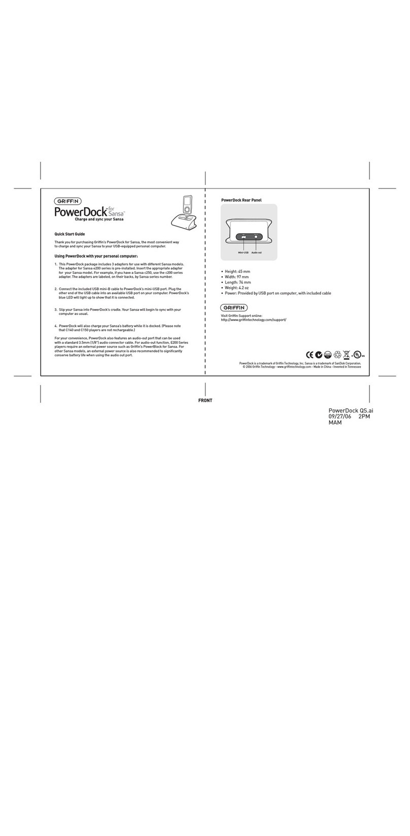 Griffin Technology PowerDock Sansa quick start guide